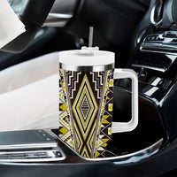 Yellow Aotearoa Tukutuku and Poutama Motif Tumbler With Handle LT03 - Polynesian Pride
