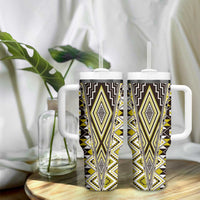 Yellow Aotearoa Tukutuku and Poutama Motif Tumbler With Handle LT03 - Polynesian Pride