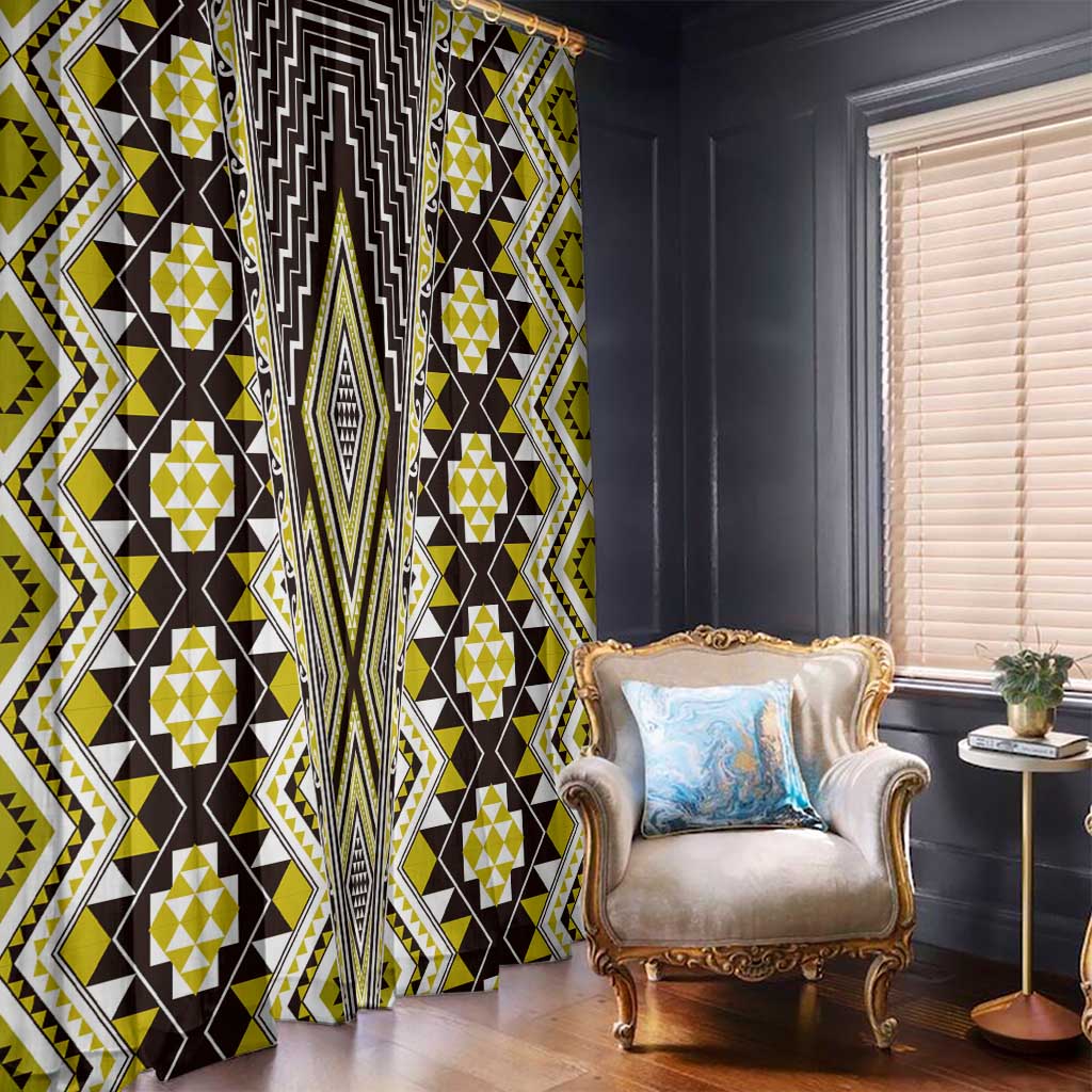 Yellow Aotearoa Tukutuku and Poutama Motif Window Curtain LT03 - Polynesian Pride