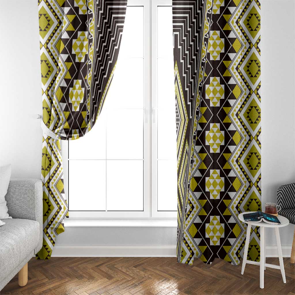 Yellow Aotearoa Tukutuku and Poutama Motif Window Curtain LT03 - Polynesian Pride