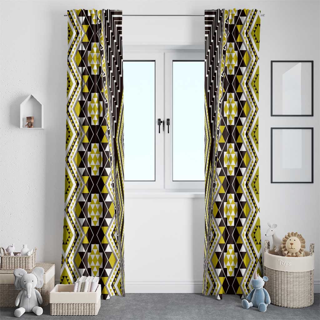 Yellow Aotearoa Tukutuku and Poutama Motif Window Curtain LT03 - Polynesian Pride