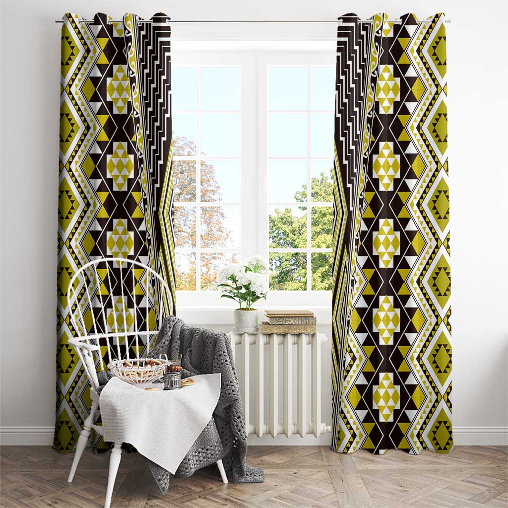 Yellow Aotearoa Tukutuku and Poutama Motif Window Curtain LT03 - Polynesian Pride