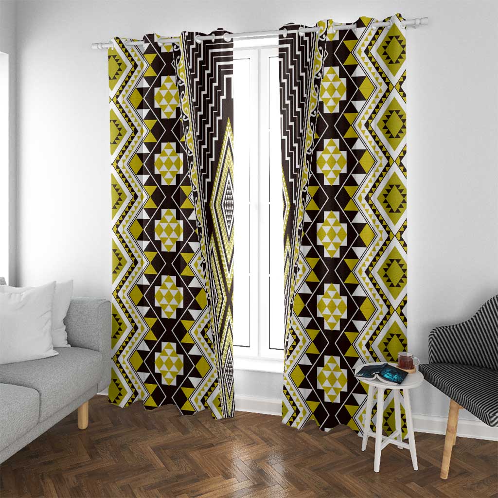 Yellow Aotearoa Tukutuku and Poutama Motif Window Curtain LT03 With Grommets Yellow - Polynesian Pride