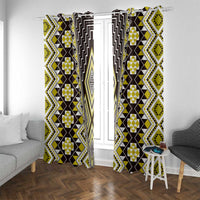 Yellow Aotearoa Tukutuku and Poutama Motif Window Curtain LT03 With Grommets Yellow - Polynesian Pride