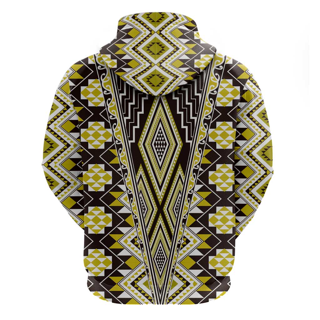 Yellow Aotearoa Tukutuku and Poutama Motif Zip Hoodie