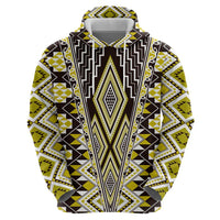 Yellow Aotearoa Tukutuku and Poutama Motif Zip Hoodie