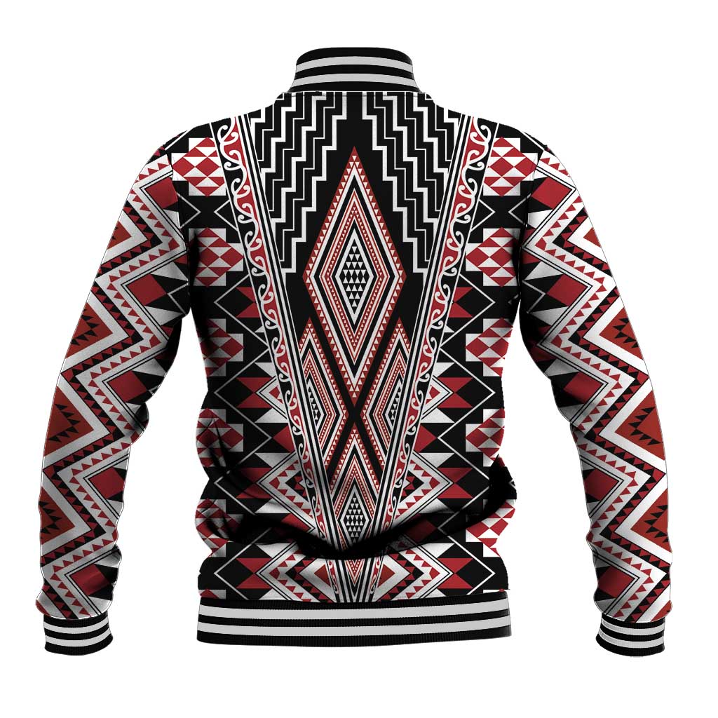 Red Aotearoa Tukutuku and Poutama Motif Baseball Jacket LT03 - Polynesian Pride