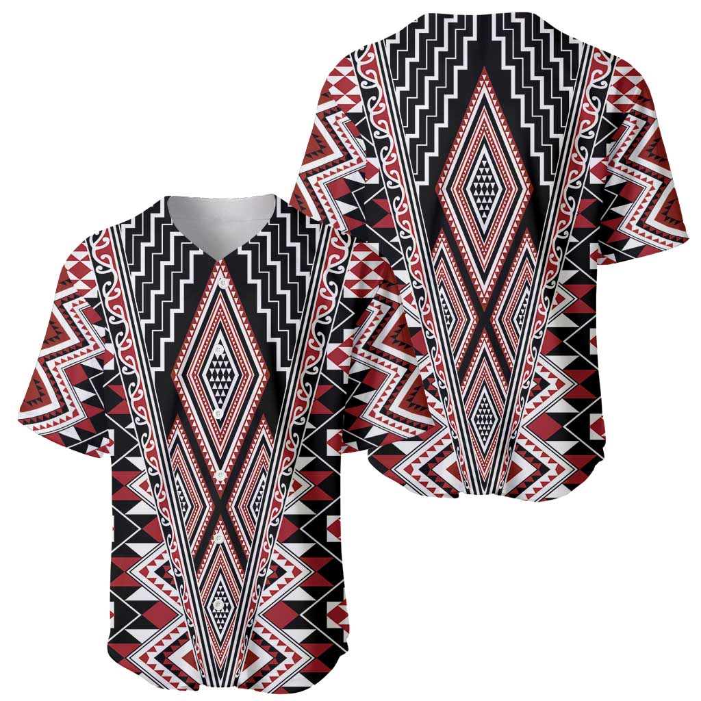 Red Aotearoa Tukutuku and Poutama Motif Baseball Jersey