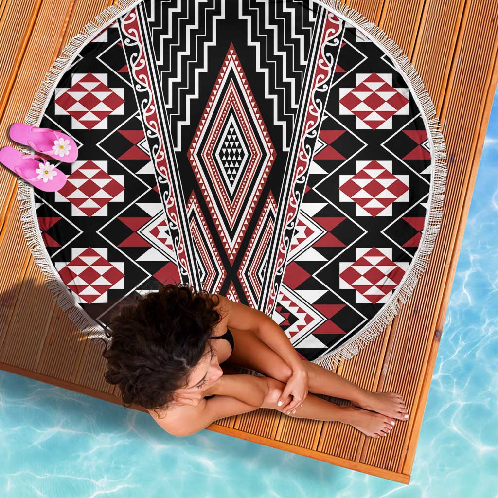 Red Aotearoa Tukutuku and Poutama Motif Beach Blanket LT03 - Polynesian Pride