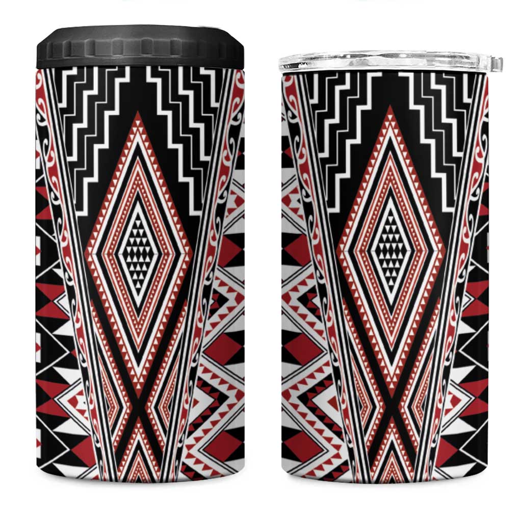 Red Aotearoa Tukutuku and Poutama Motif 4 in 1 Can Cooler Tumbler LT03 One Size: 16 oz Red - Polynesian Pride