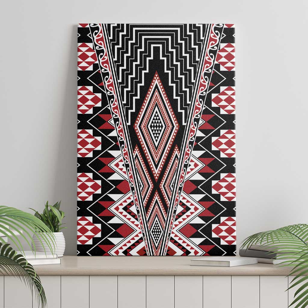 Red Aotearoa Tukutuku and Poutama Motif Canvas Wall Art LT03 - Polynesian Pride