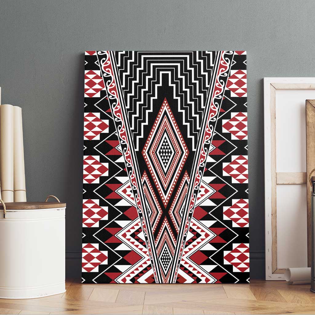 Red Aotearoa Tukutuku and Poutama Motif Canvas Wall Art LT03 - Polynesian Pride