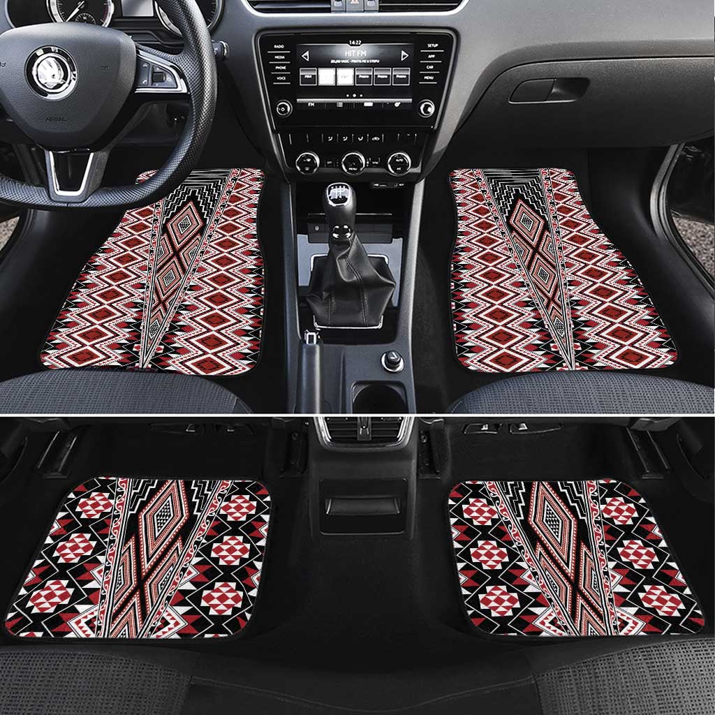 Red Aotearoa Tukutuku and Poutama Motif Car Mats LT03 Set 4pcs Red - Polynesian Pride