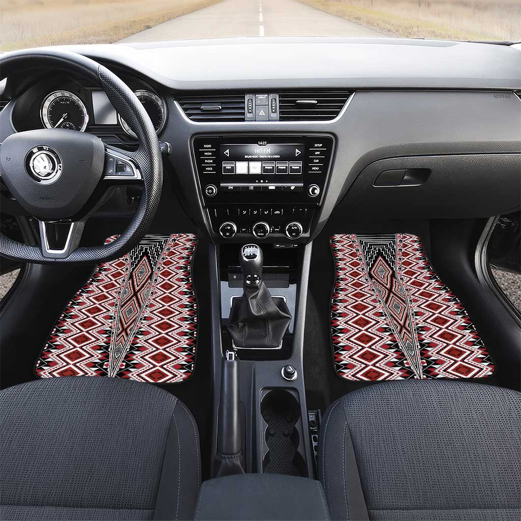 Red Aotearoa Tukutuku and Poutama Motif Car Mats LT03 Set 2pcs - Front Red - Polynesian Pride