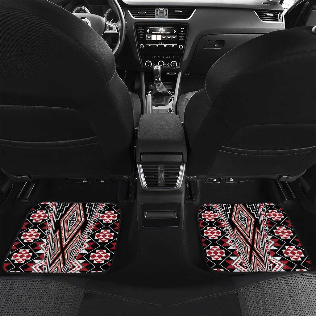 Red Aotearoa Tukutuku and Poutama Motif Car Mats LT03 Set 2pcs - Back Red - Polynesian Pride