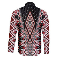 Red Aotearoa Tukutuku and Poutama Motif Family Matching Long Sleeve Bodycon Dress and Hawaiian Shirt