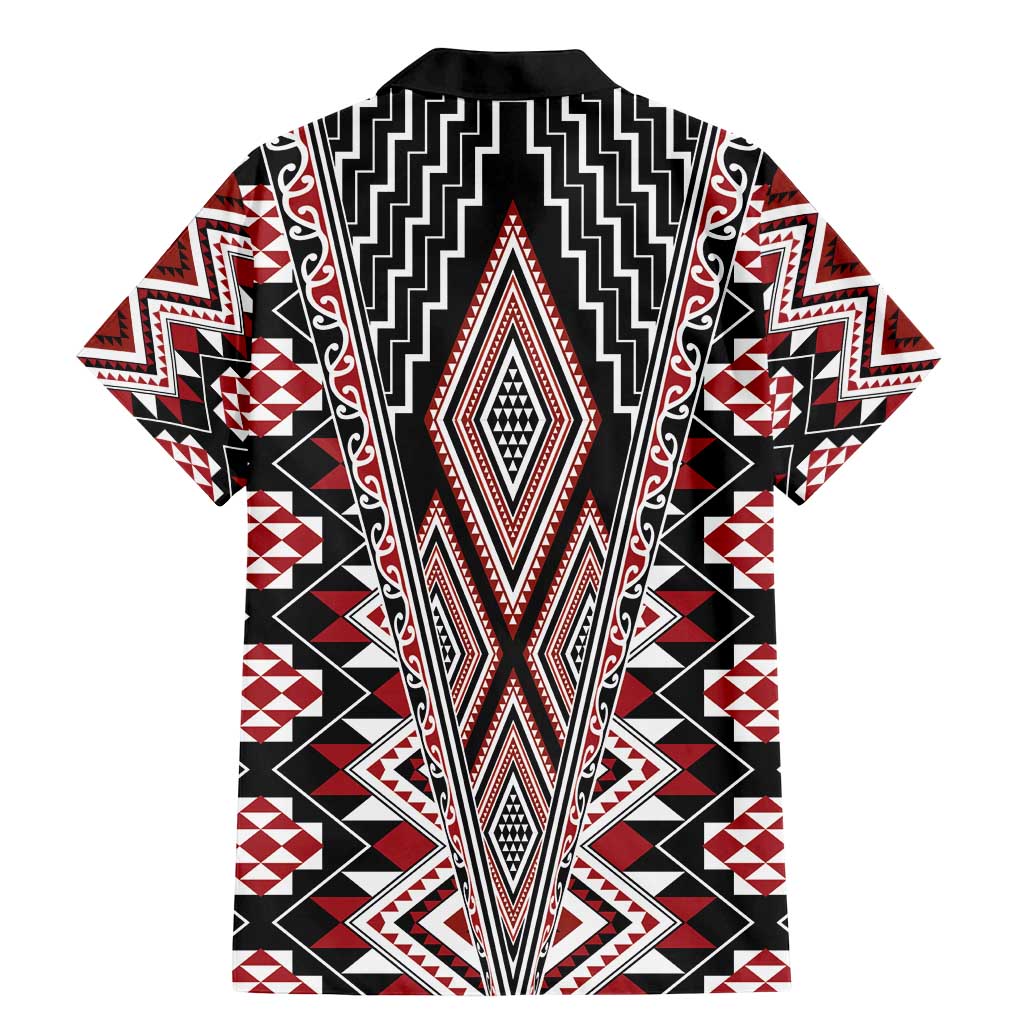 Red Aotearoa Tukutuku and Poutama Motif Family Matching Mermaid Dress and Hawaiian Shirt