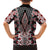 Red Aotearoa Tukutuku and Poutama Motif Family Matching Off Shoulder Maxi Dress and Hawaiian Shirt