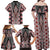 Red Aotearoa Tukutuku and Poutama Motif Family Matching Off Shoulder Maxi Dress and Hawaiian Shirt