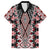 Red Aotearoa Tukutuku and Poutama Motif Family Matching Off Shoulder Short Dress and Hawaiian Shirt