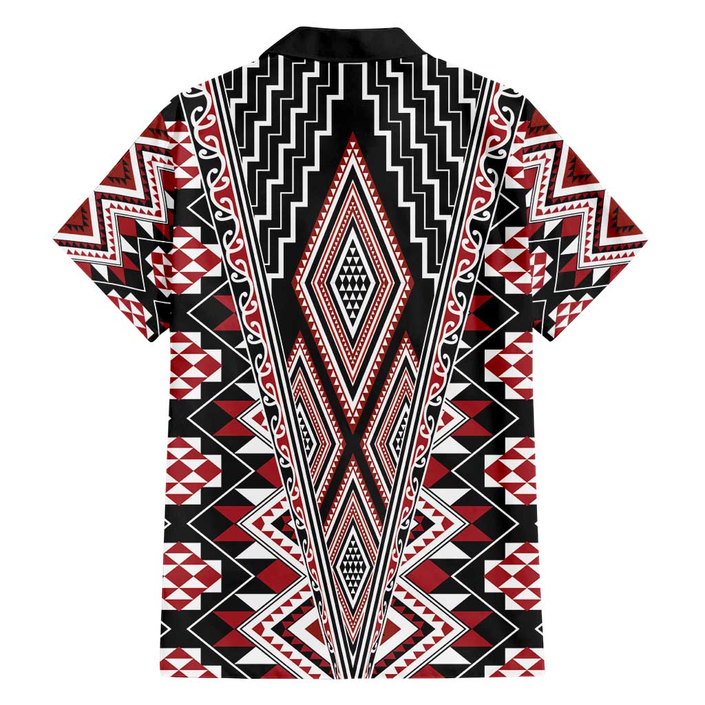 Red Aotearoa Tukutuku and Poutama Motif Family Matching Short Sleeve Bodycon Dress and Hawaiian Shirt