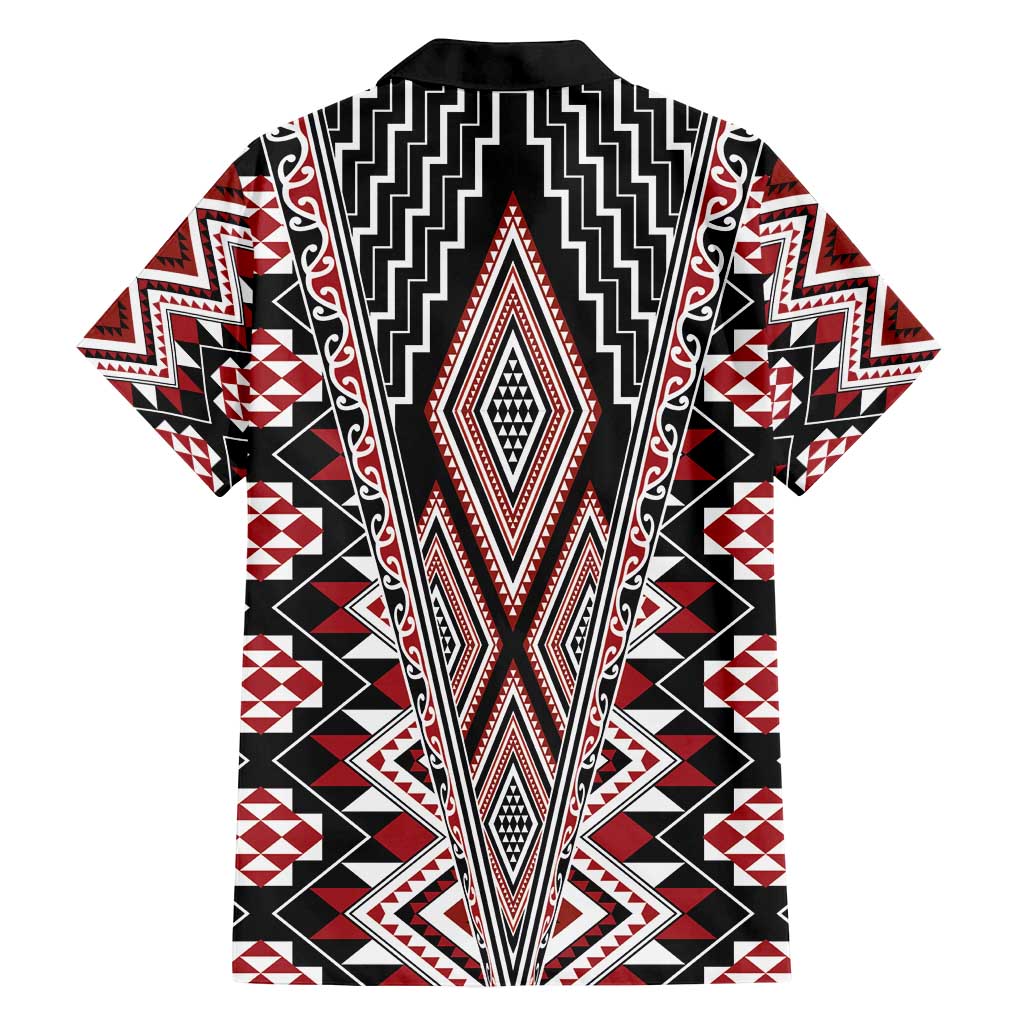 Red Aotearoa Tukutuku and Poutama Motif Family Matching Tank Maxi Dress and Hawaiian Shirt