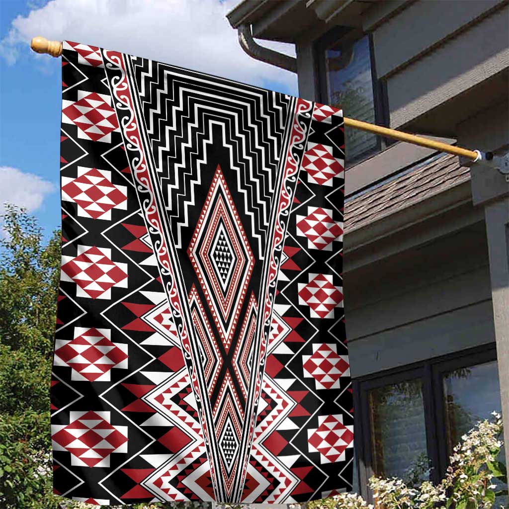 Red Aotearoa Tukutuku and Poutama Motif Garden Flag LT03 - Polynesian Pride