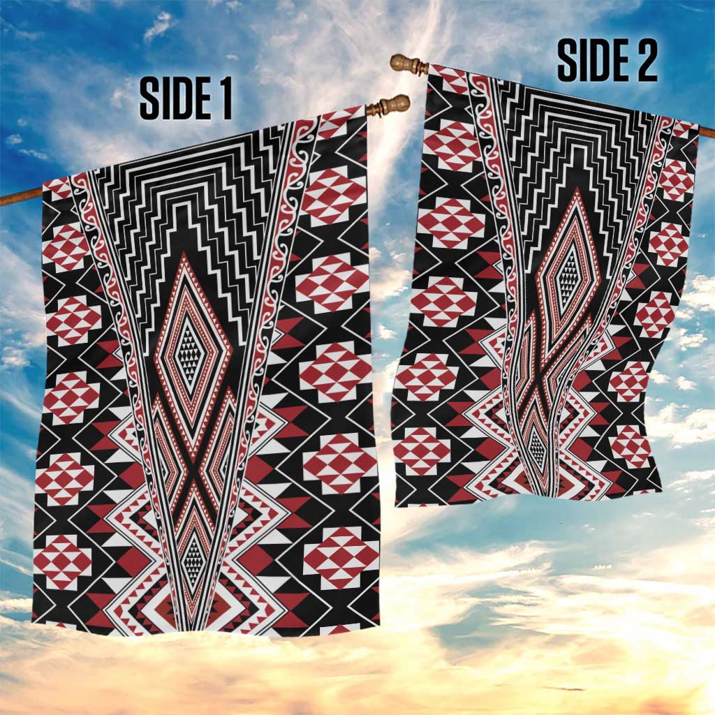 Red Aotearoa Tukutuku and Poutama Motif Garden Flag LT03 - Polynesian Pride
