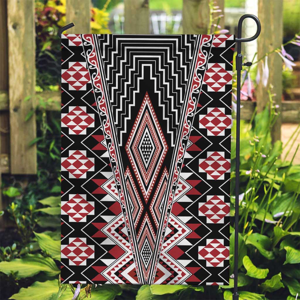 Red Aotearoa Tukutuku and Poutama Motif Garden Flag LT03 Garden Flag Red - Polynesian Pride