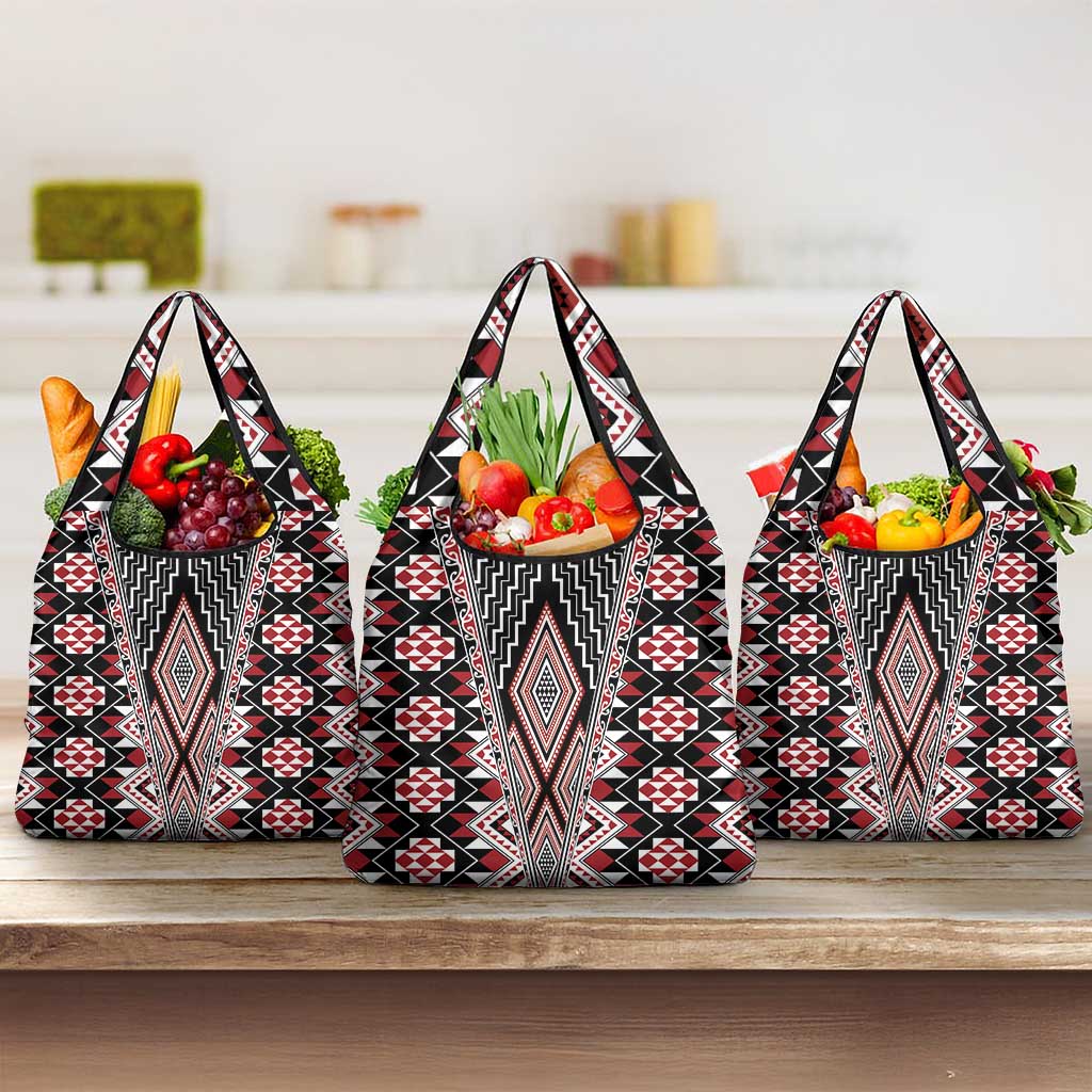 Red Aotearoa Tukutuku and Poutama Motif Grocery Bag LT03 3-pack One Size Red - Polynesian Pride