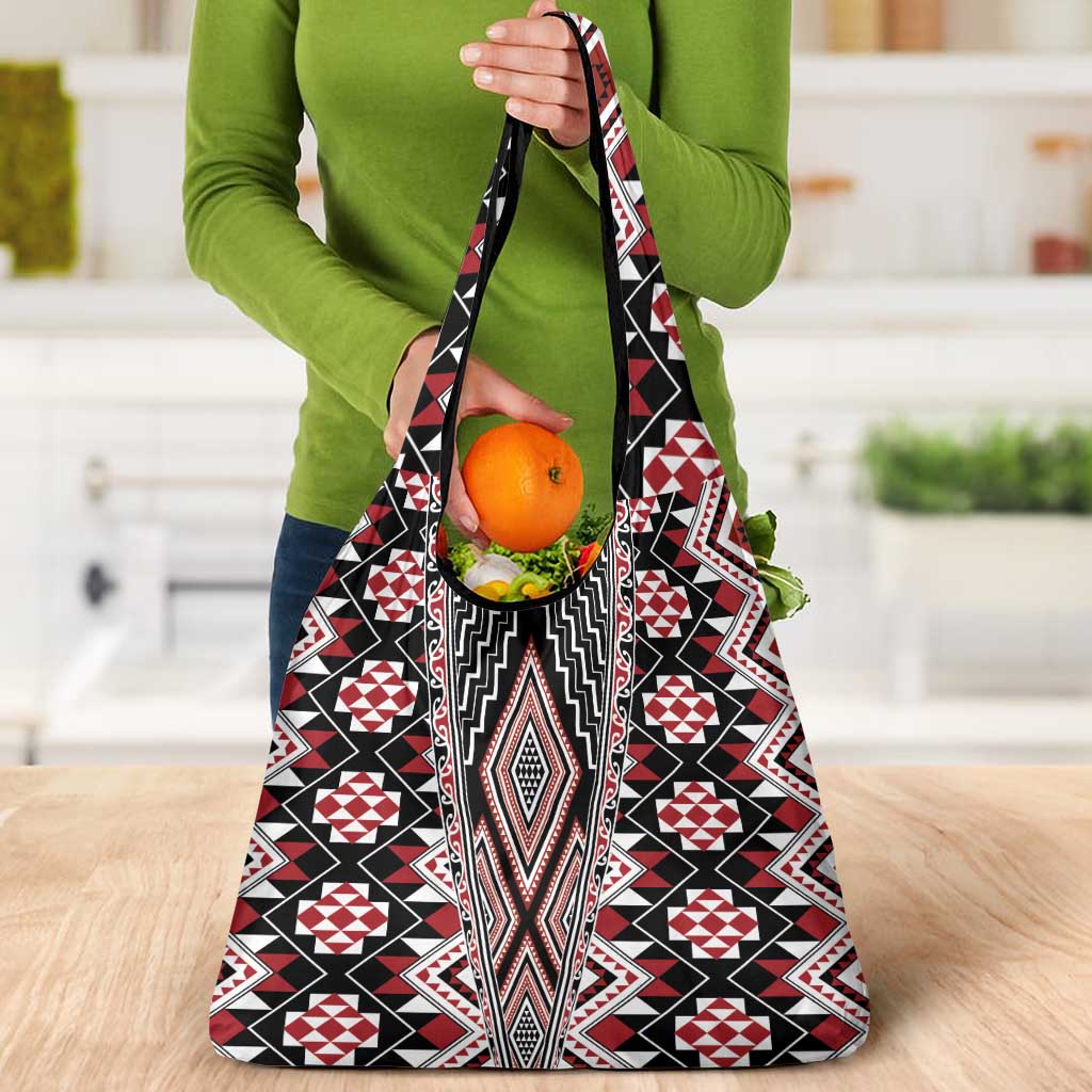 Red Aotearoa Tukutuku and Poutama Motif Grocery Bag LT03 - Polynesian Pride