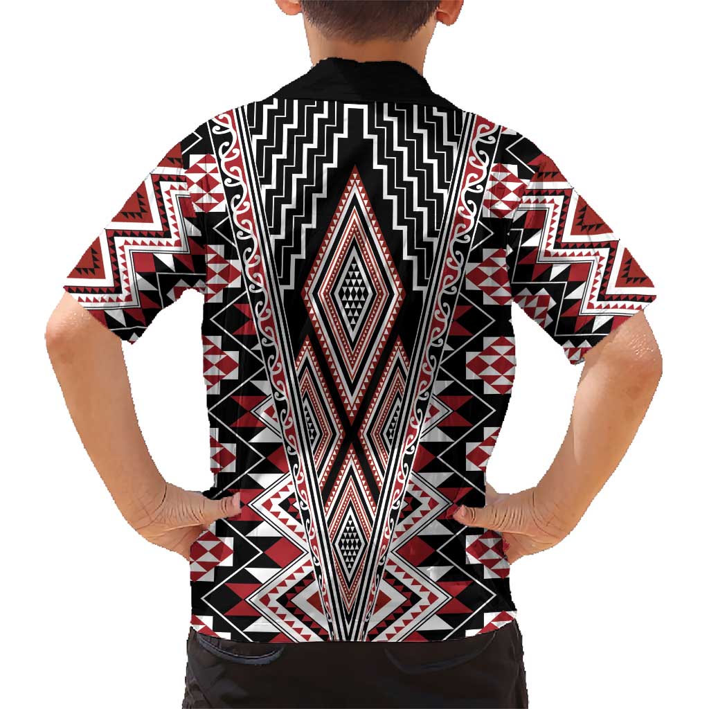 Red Aotearoa Tukutuku and Poutama Motif Hawaiian Shirt LT03 - Polynesian Pride