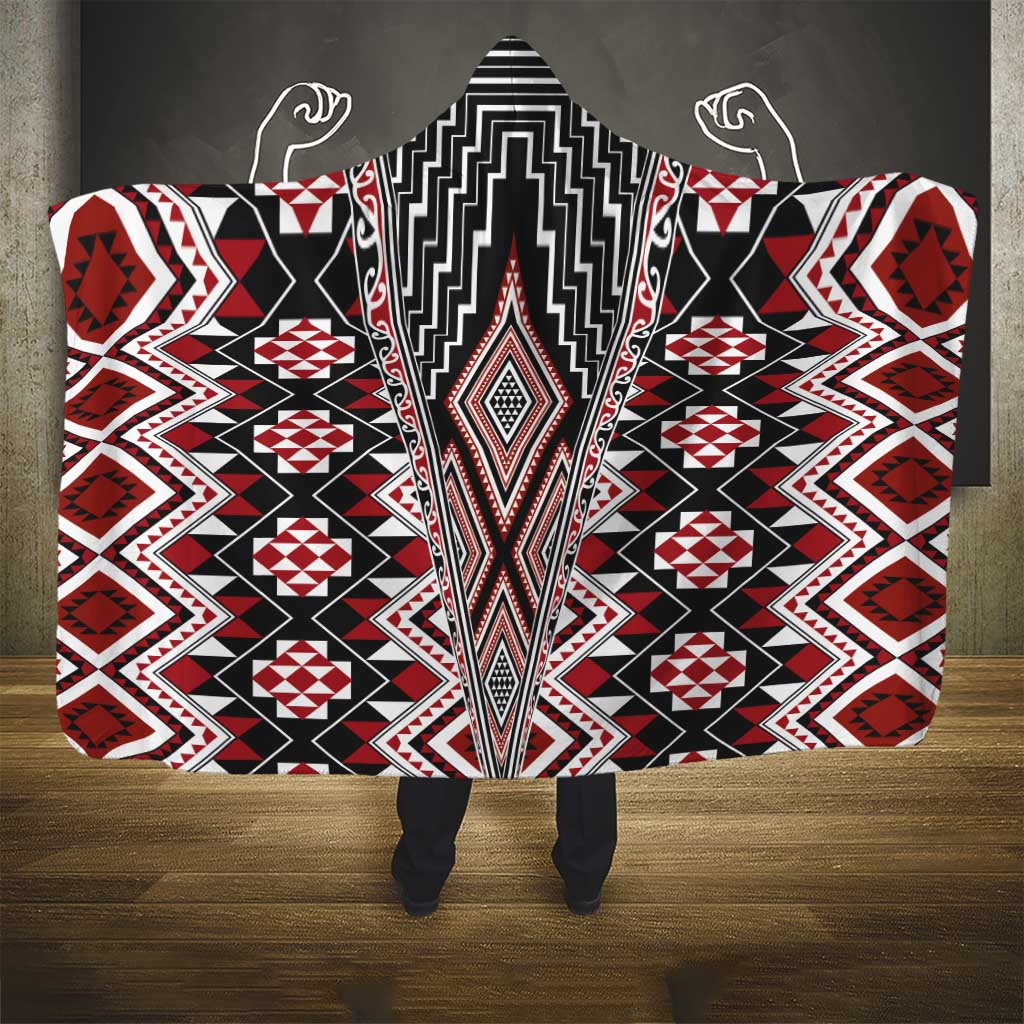 Red Aotearoa Tukutuku and Poutama Motif Hooded Blanket LT03 - Polynesian Pride