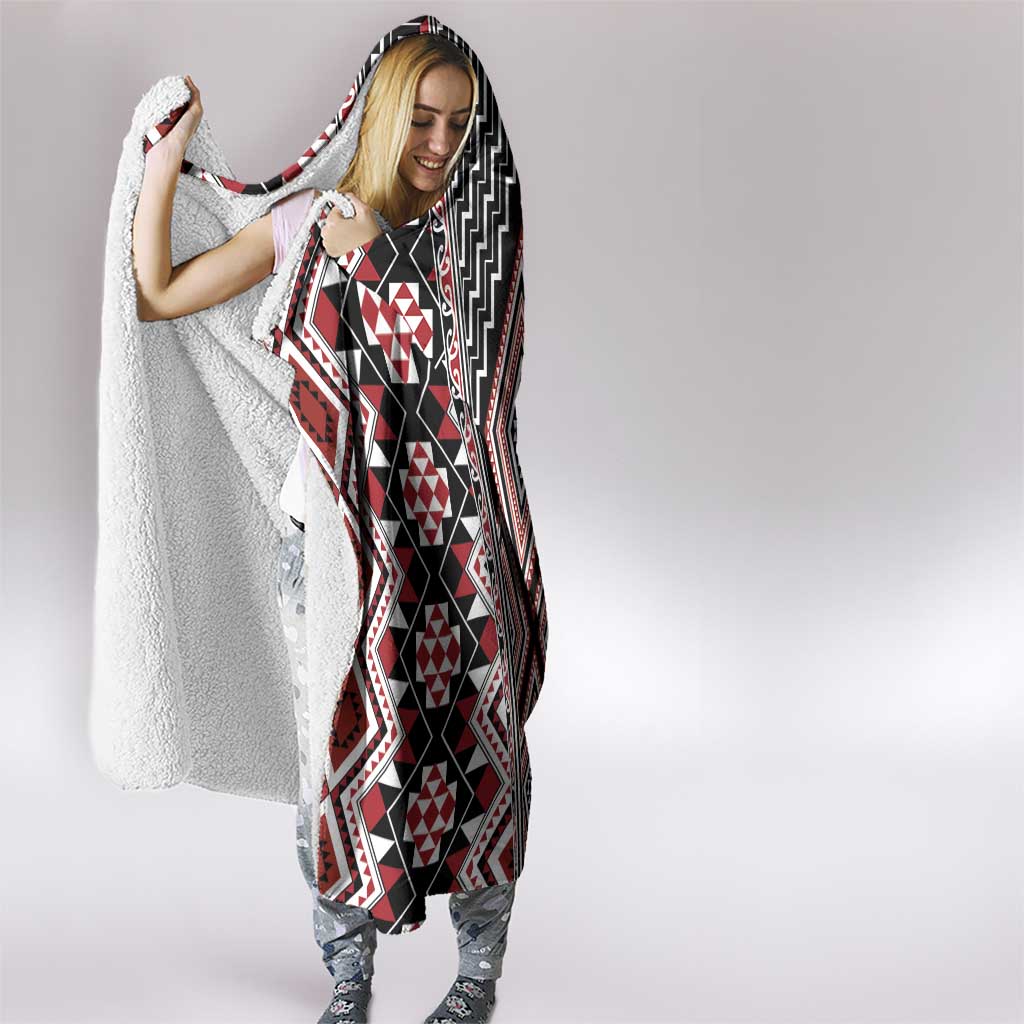 Red Aotearoa Tukutuku and Poutama Motif Hooded Blanket LT03 - Polynesian Pride