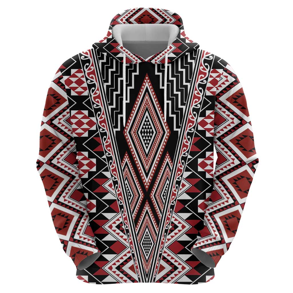 Red Aotearoa Tukutuku and Poutama Motif Hoodie