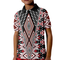Red Aotearoa Tukutuku and Poutama Motif Kid Polo Shirt