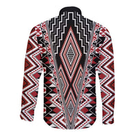 Red Aotearoa Tukutuku and Poutama Motif Long Sleeve Button Shirt