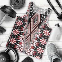 Red Aotearoa Tukutuku and Poutama Motif Men Tank Top LT03 - Polynesian Pride