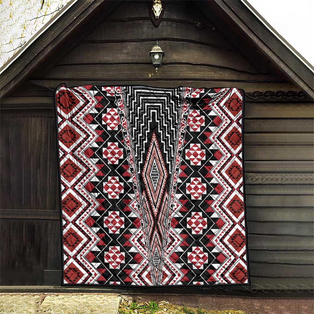 Red Aotearoa Tukutuku and Poutama Motif Quilt