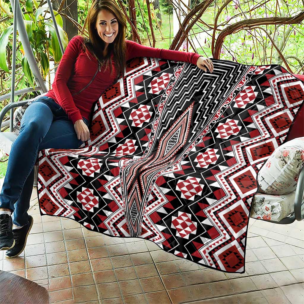 Red Aotearoa Tukutuku and Poutama Motif Quilt