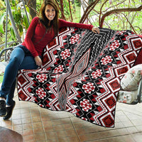 Red Aotearoa Tukutuku and Poutama Motif Quilt