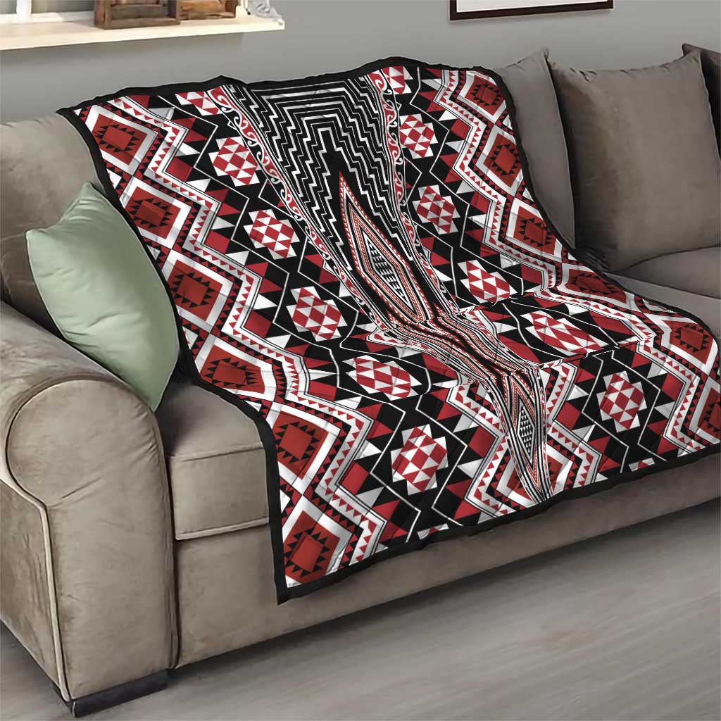 Red Aotearoa Tukutuku and Poutama Motif Quilt