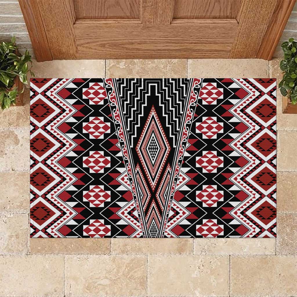 Red Aotearoa Tukutuku and Poutama Motif Rubber Doormat LT03 Red - Polynesian Pride