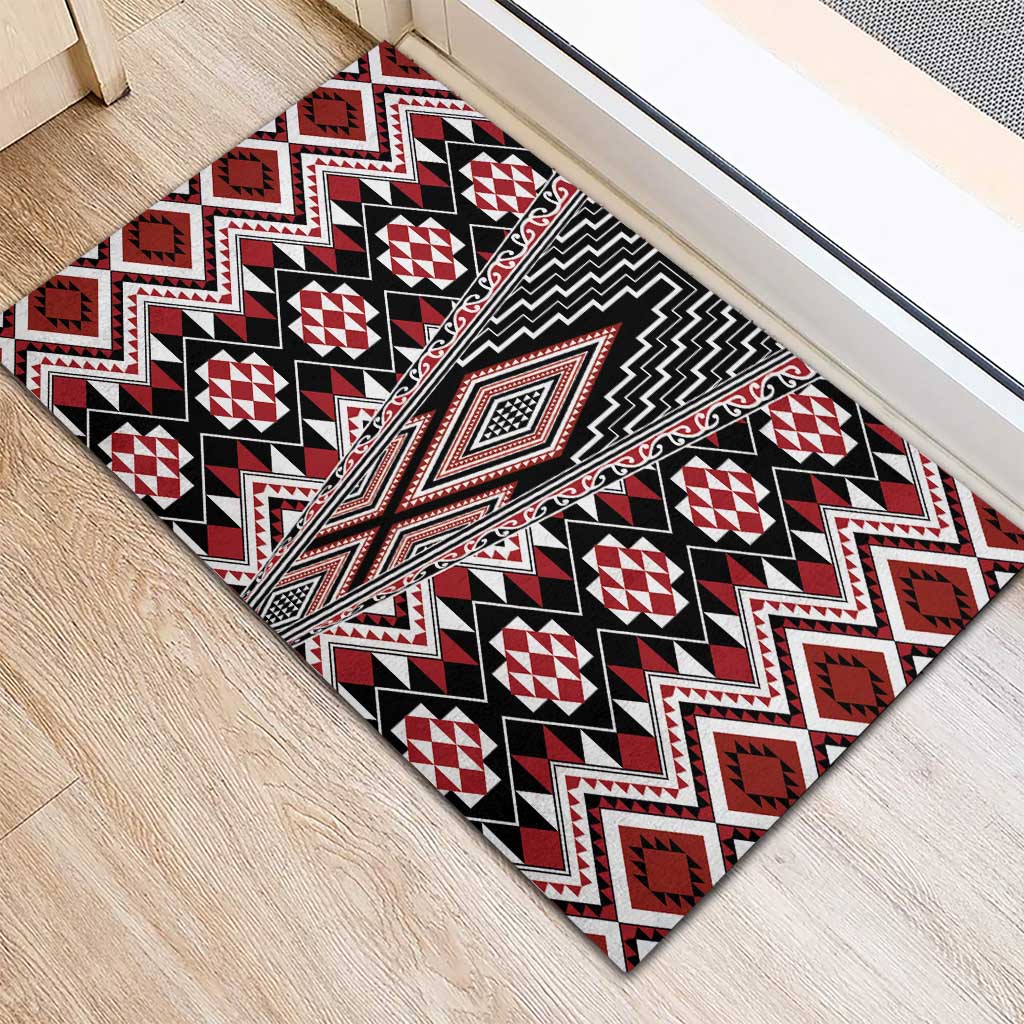Red Aotearoa Tukutuku and Poutama Motif Rubber Doormat LT03 - Polynesian Pride