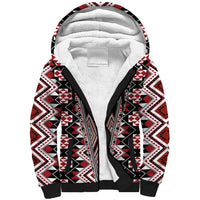 Red Aotearoa Tukutuku and Poutama Motif Sherpa Hoodie LT03 Unisex Red - Polynesian Pride