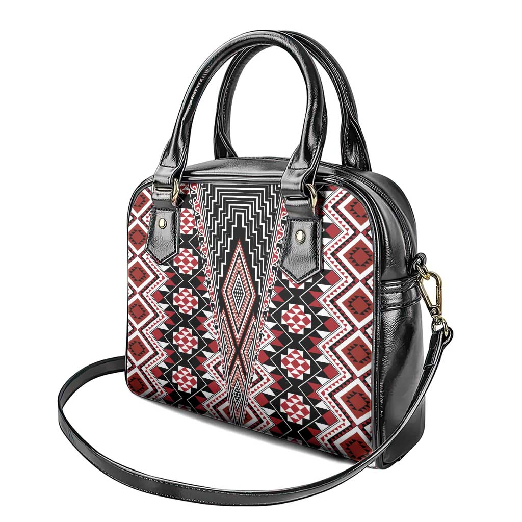 Red Aotearoa Tukutuku and Poutama Motif Shoulder Handbag
