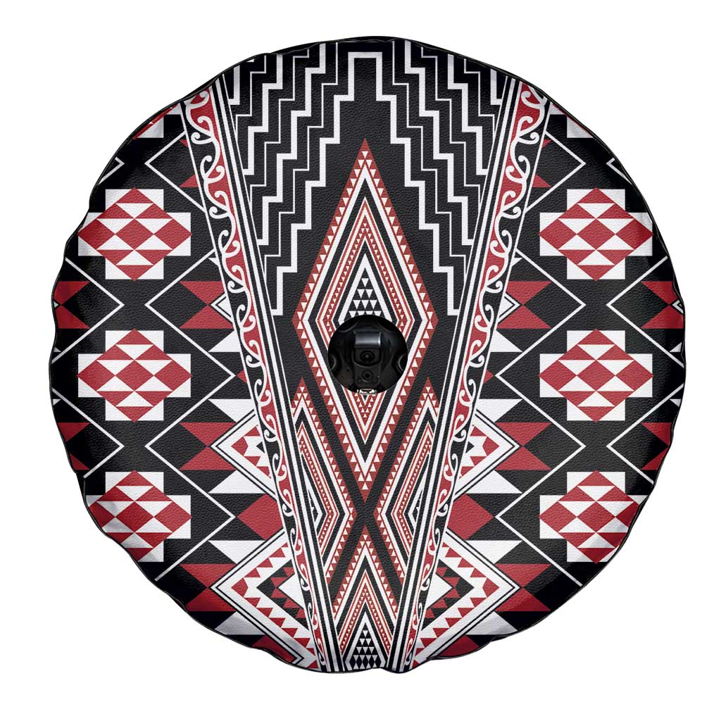 Red Aotearoa Tukutuku and Poutama Motif Spare Tire Cover