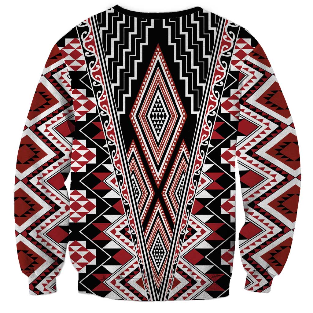 Red Aotearoa Tukutuku and Poutama Motif Sweatshirt LT03 - Polynesian Pride