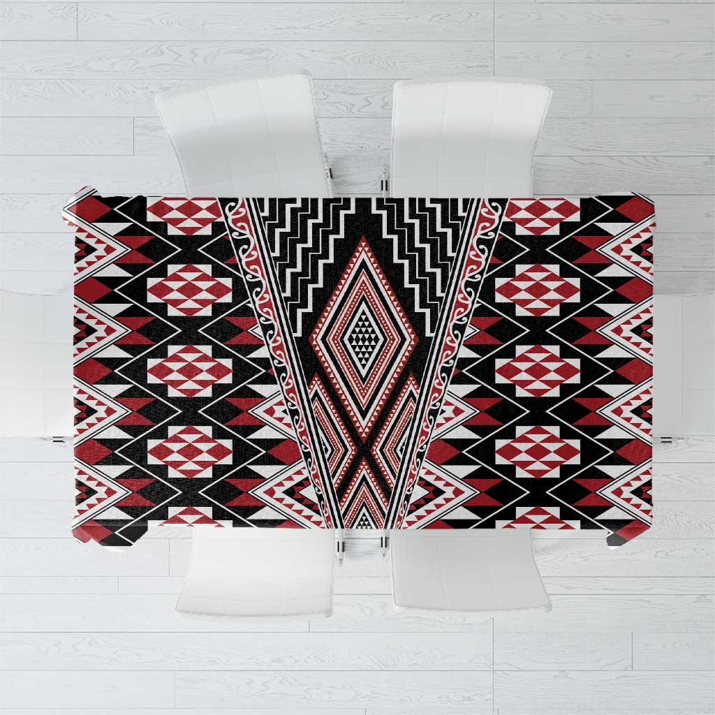 Red Aotearoa Tukutuku and Poutama Motif Tablecloth LT03 Red - Polynesian Pride