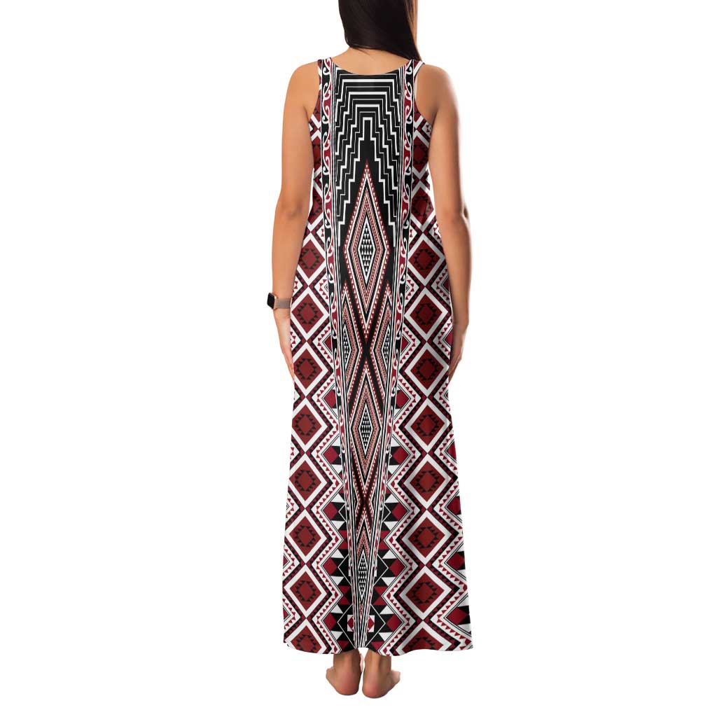 Red Aotearoa Tukutuku and Poutama Motif Tank Maxi Dress LT03 - Polynesian Pride